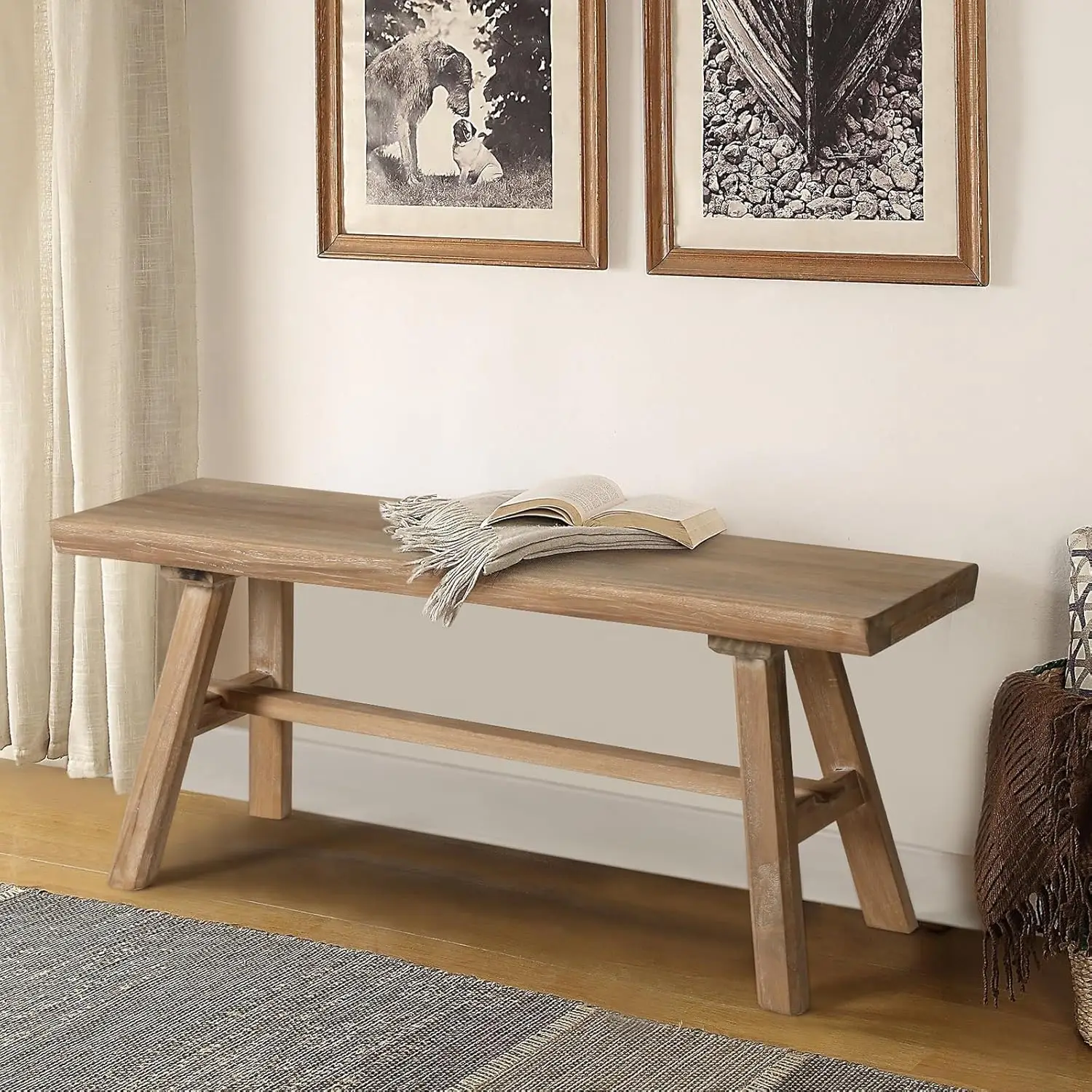 

39" Farmhouse Wood Bench, Rustic Solid Wood Dining Room & Entryway Bench Seat for Indoors, Easy Assembly, Natural, Customized