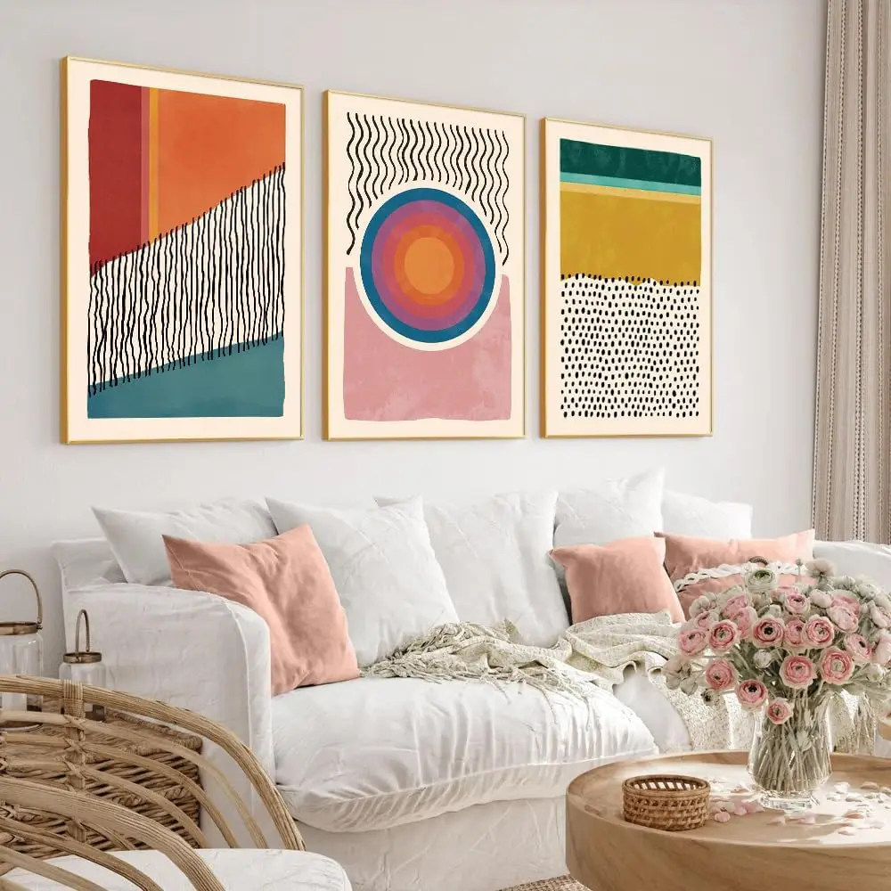 3pcs/Set Abstract Medieval Color Block-shaped Canvas Poster Wall Decoration, Minimalist Living Room Home Decoration Print