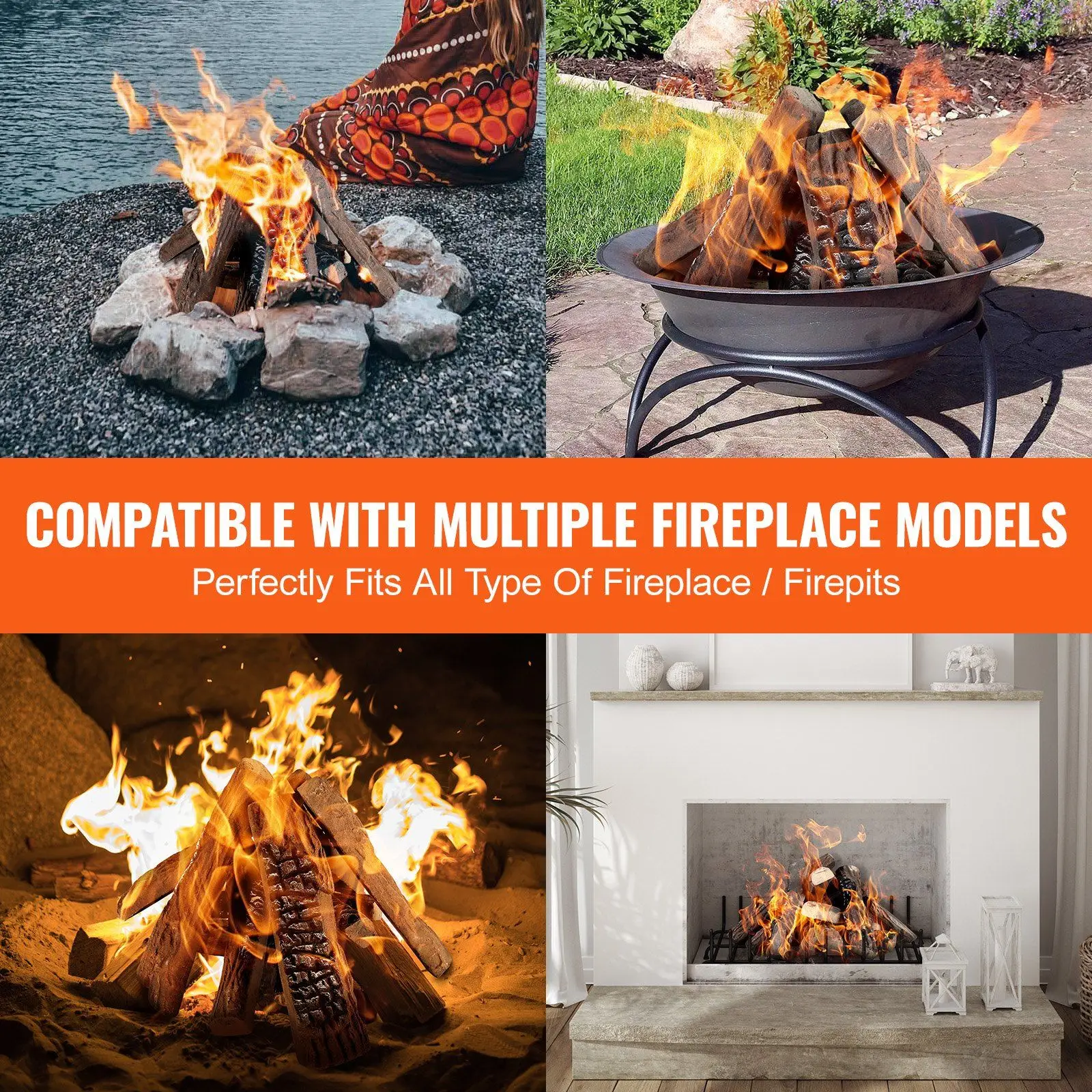 VEVOR 10 Pcs Gas Fireplace Logs, Large Ceramic Logs for Fireplace Decorative, Heat-Resistant Wood Log Gas Realistic Logs, Stacka