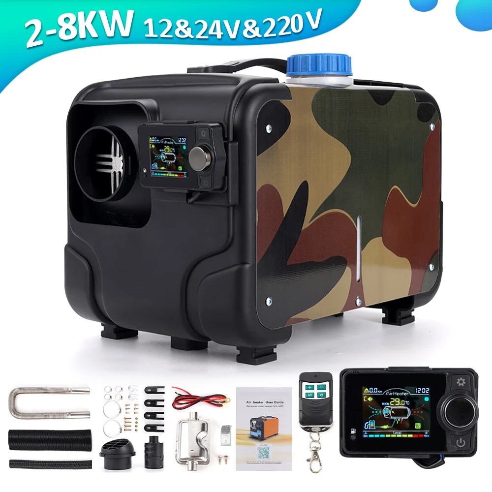 2-8KW Parking Heater Bluetooth Voice 12V/ 24V/220V Aluminum Shell/Plastic Single-Hole Three-in-one Machine For Vehicle Models