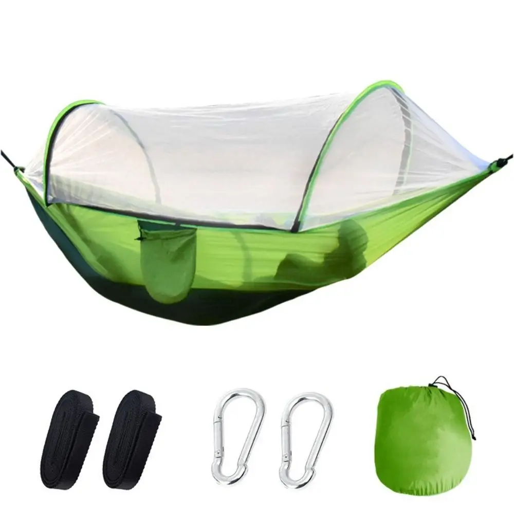 

Nylon Knitted Fabric Camping Hammock Outdoor Furniture Automatically Expand Mosquito Net Rollover Prevention Quick Install