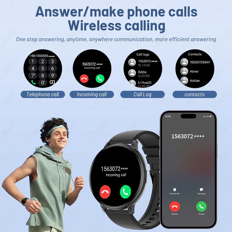 LIGE New Men Smart Watch Full Touch Screen Bluetooth Call Sports Customized Dial Waterproof Heart Rate Women’s Health Smartwatch