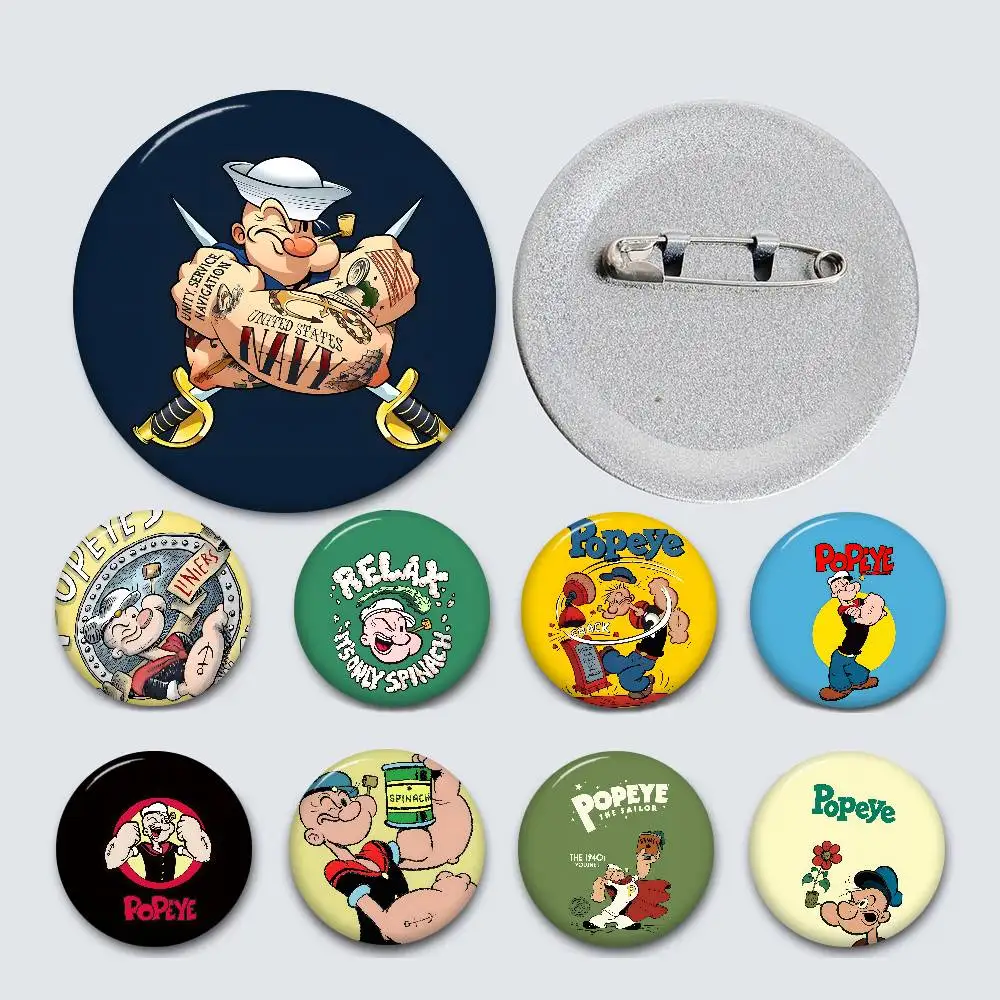 P-Popeye-The-Sailor Classic-Robust Creative Pins Funny Faces Round Snap-in Brooch Badge Backpack Hat Accessories Jewelry Gifts