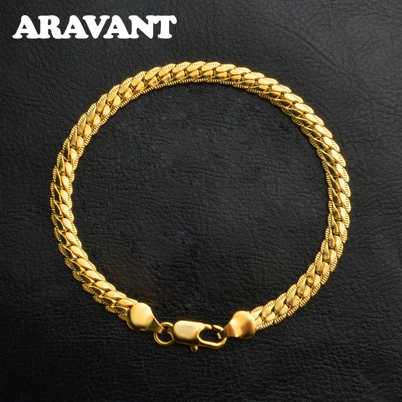 

925 Silver 18K Gold 5MM Sideways Bracelet Chain For Men Women Wedding Jewelry Gifts