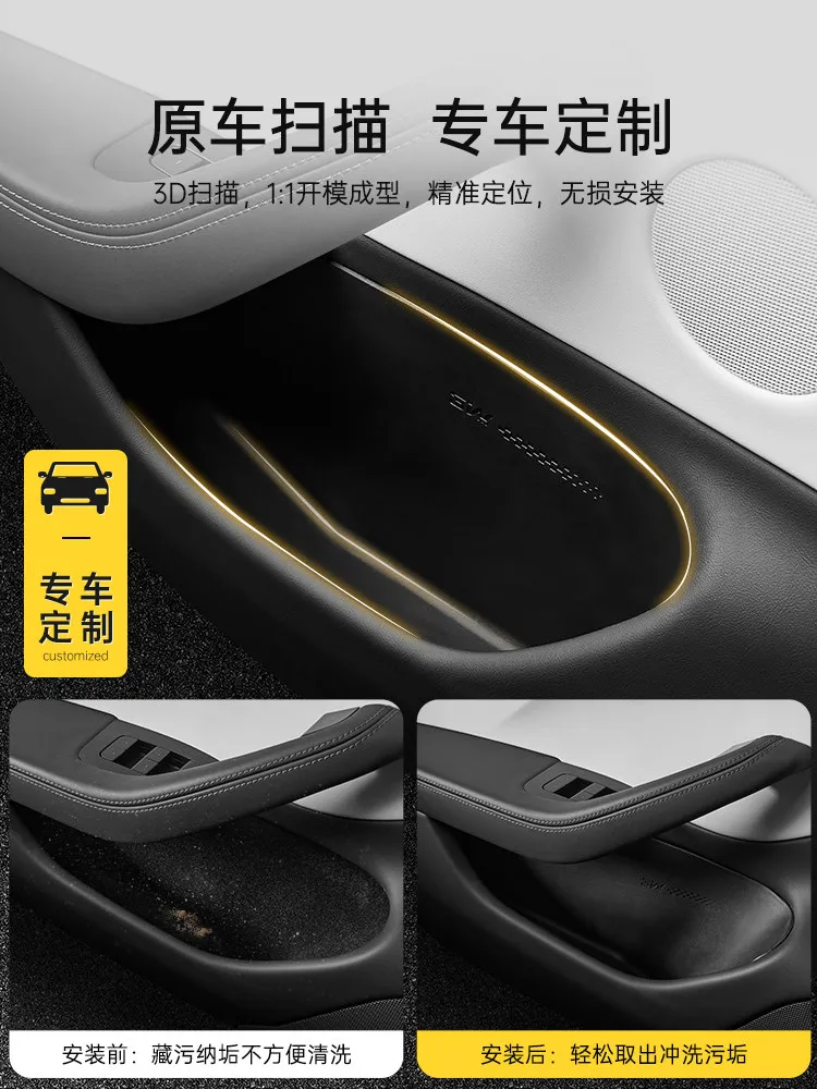 Full TPE Door Storage Box, Suitable for Tesla Renewal ModelY/3/YL Door Slot Storage Box Protective Pad