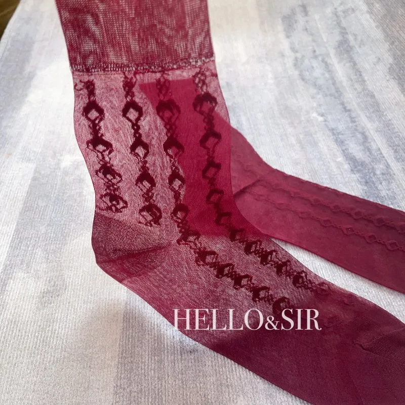 Sexy Thin Nylon Stockings for Man Sexy Vintage Wine Red Silk Dress Socks Male Breathable Business Jacquard  Long Socks Men Socks