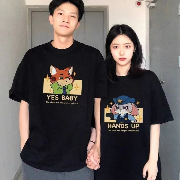 Футболка Un Couple De Crazy Animal City Porte Un Nouveau En Coton Imprimé À Manches Courtes Judinick 2025л.