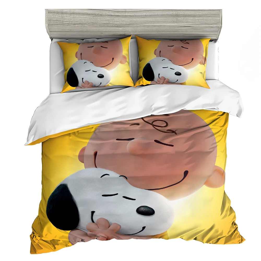 Snoopy Dog Bedding Set,Charlie Brown Boy Duvet Cover 3D Print Quilt Cover Pillowcase king Queen Size Boys Adult Birthday Gift