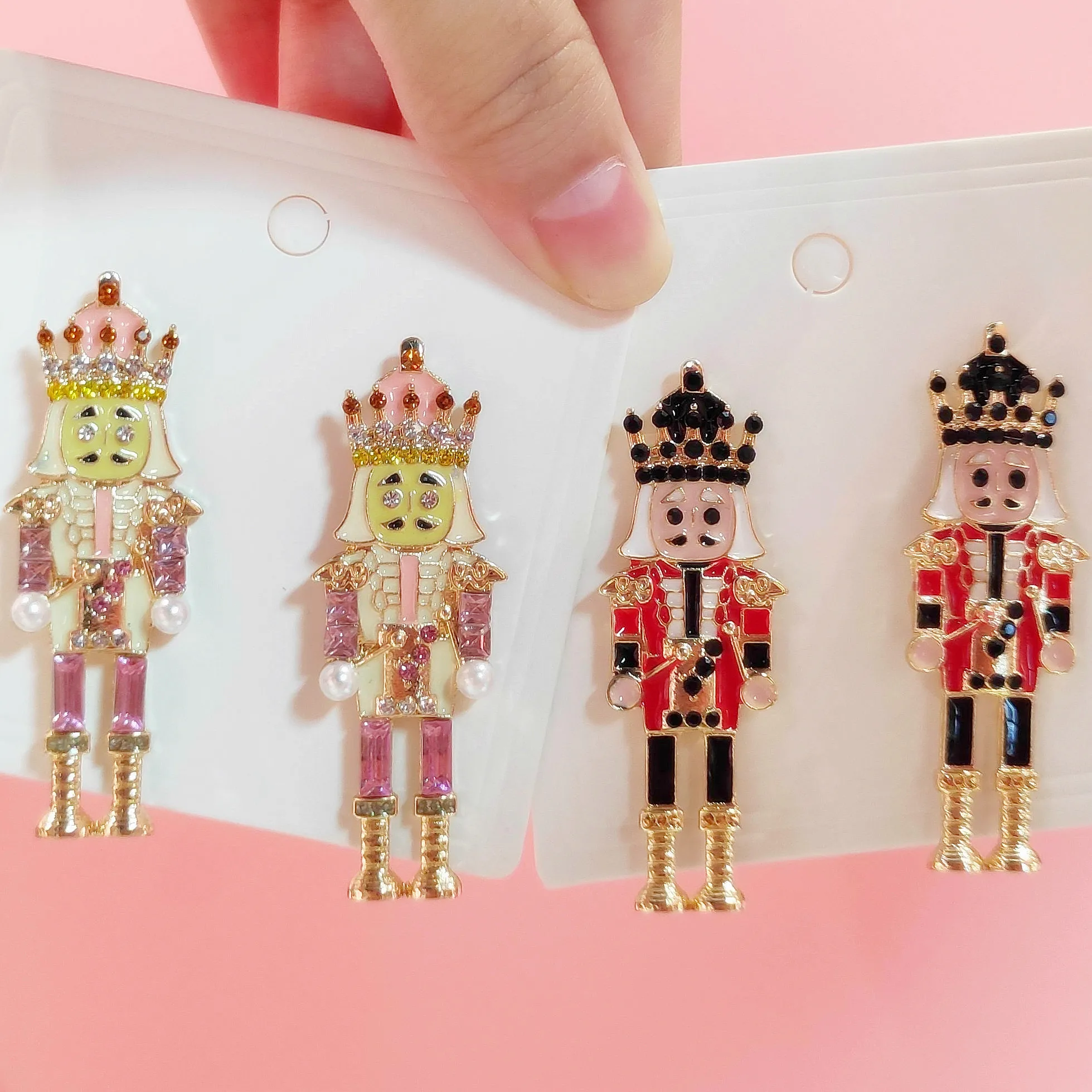 Vedawas Bohemian Rhinestone Enamel Pink Nutcracker Earrings,Christmas Celebrate Festival Cute Soldier Women Accessories