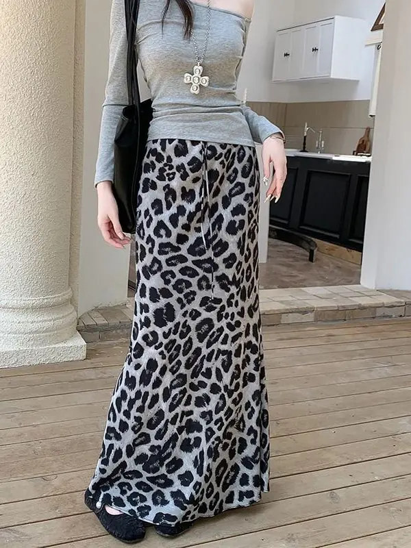 

Emily Clud Recommended American Sle Leopard Print ter Ne Long Dr Women's High Waist Slimming Fi Tail Skirt
