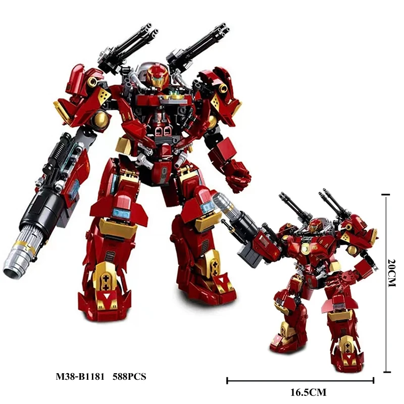 New 588PCS RED Superhero Soldier Mecha Set Building Blocks Model Series Robot City Mech Warrior Movie Bricks Toy For Boys Gifts