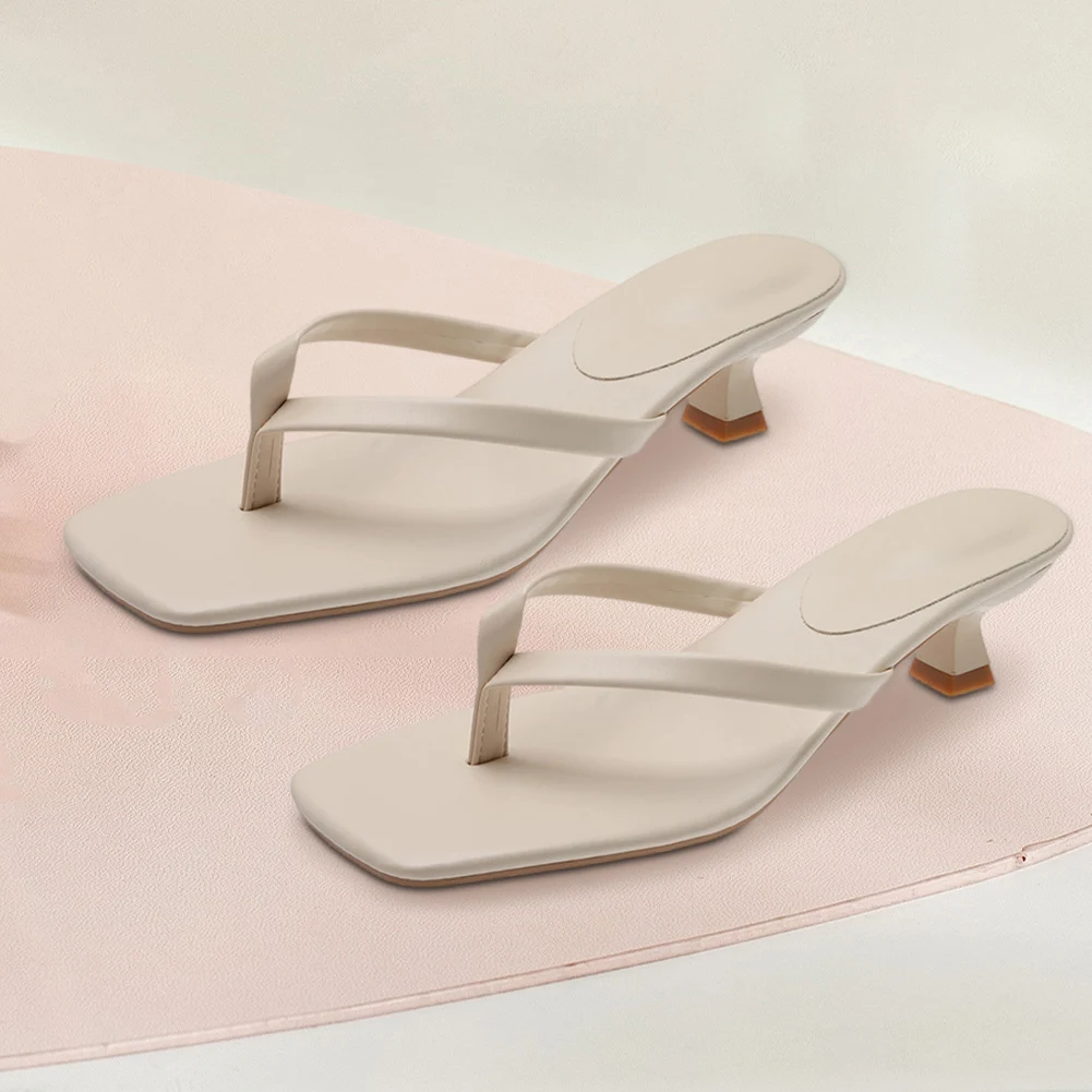 

Women Summer Clip Toe Slippers Solid Color Stiletto Square Toe Sandals Anti-Slip Casual Flip-Flops for Seaside Beach Travel