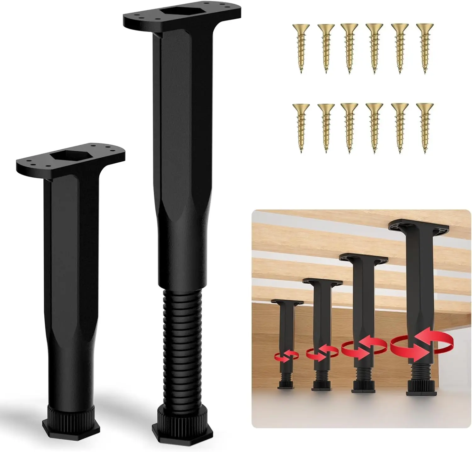 

Adjustable Height Center Bed Support Leg for Sagging Shelf, Furniture Legs for Frame,Slat and Riser (7.5-14.5 (2PCS))