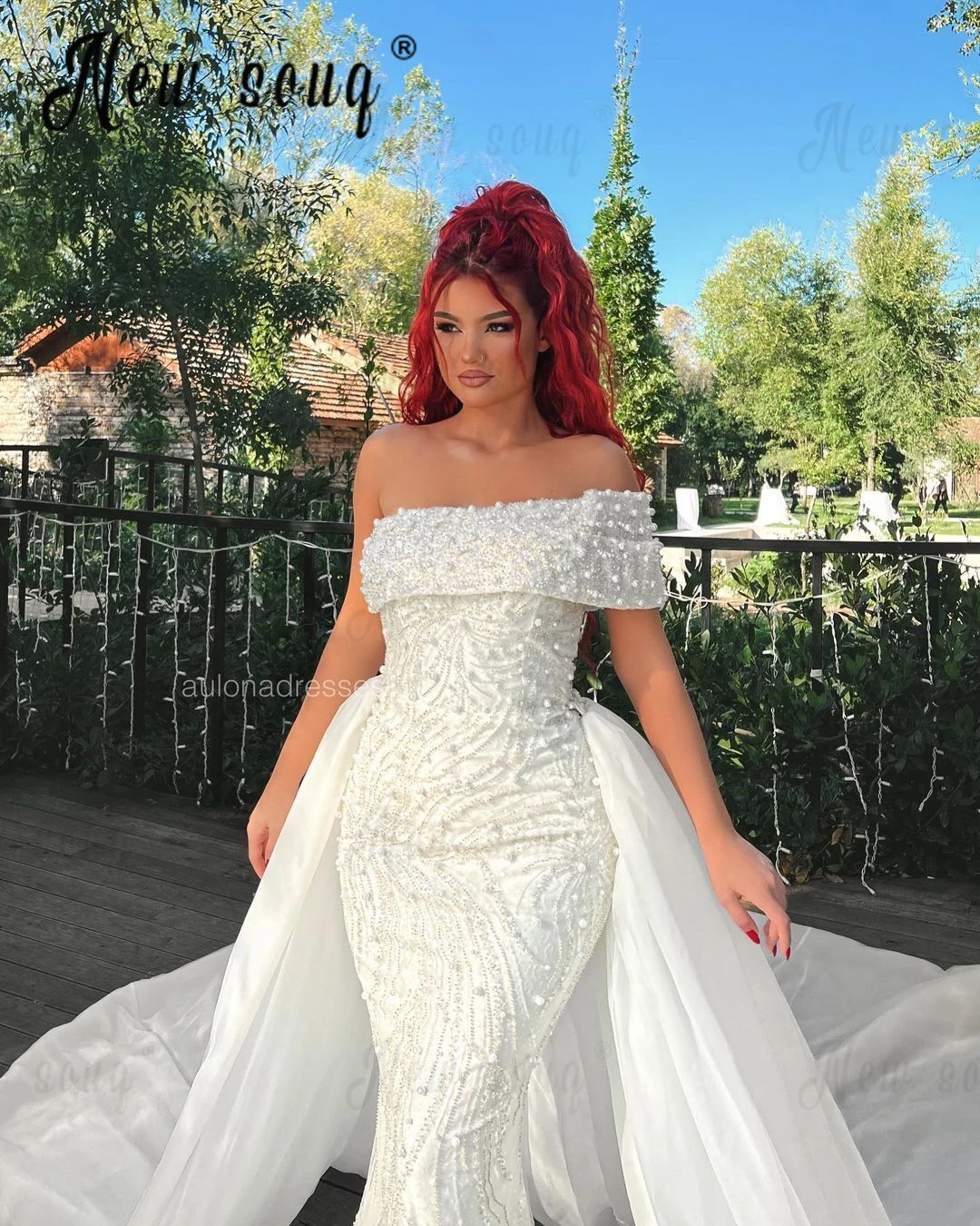 

Two Pieces White Bridal Gowns Dubai Custom Luxury Modern Wedding Dress With Court Train for Women Mermaid Bridal Gowns 2024