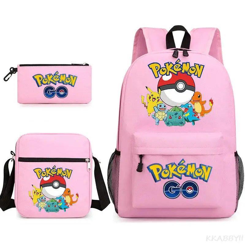 POKEMON Pikachu Backpack 3pcs Cute Cartoon School Bag Canvas Lovely Shoulder Bags Teens Travelling Bag Gifts