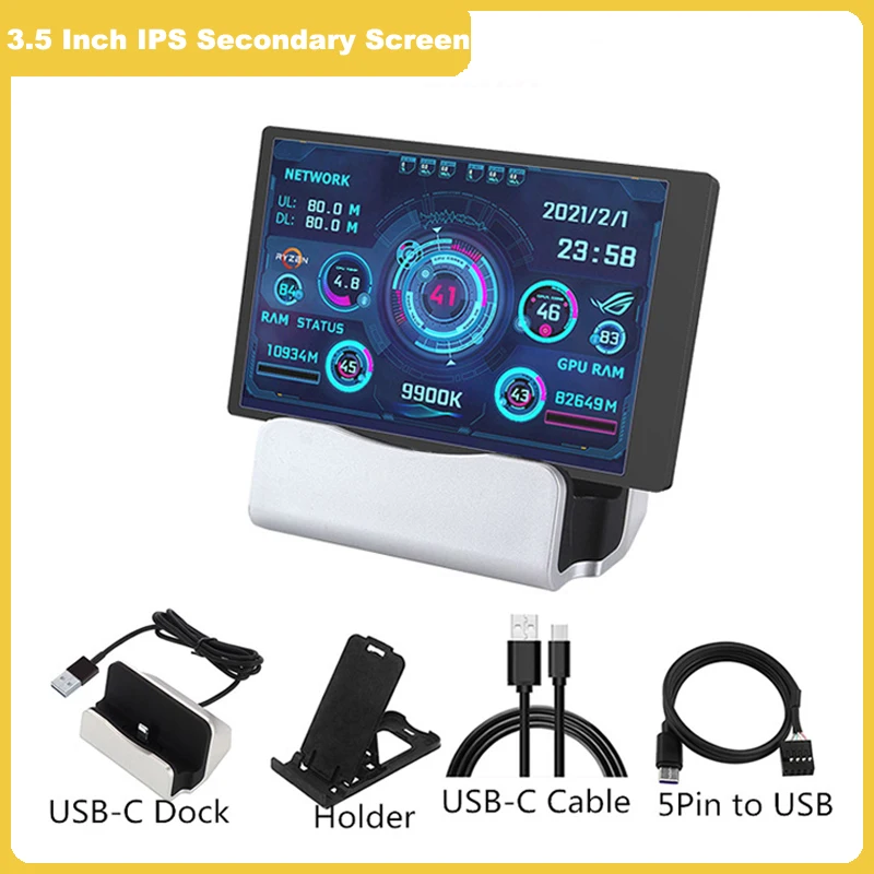 3.5 Inch IPS Type-C Secondary Screen CPU GPU RAM HDD Mini Monitor Display Optional Type C Base/Bracket No Use AIDA64