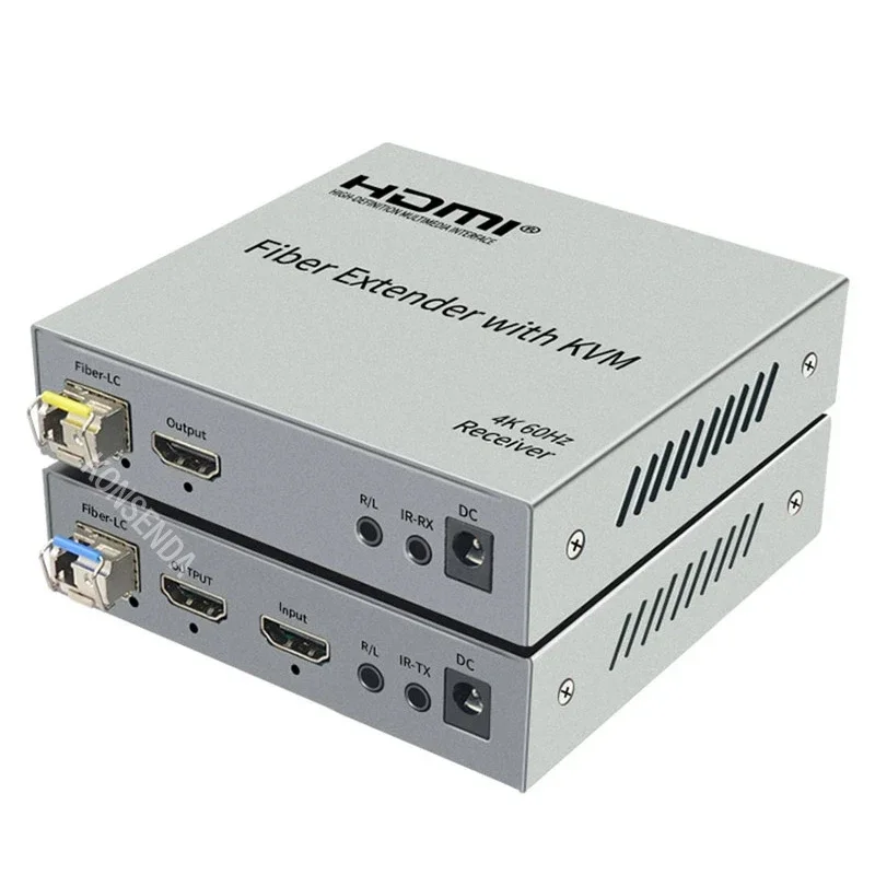 20Km 4K 60Hz HDMI KVM Fiber Extender over LC Fiber Cable HDMI to Fiber Optical Transceiver Video Extender Support Keyboard Mouse