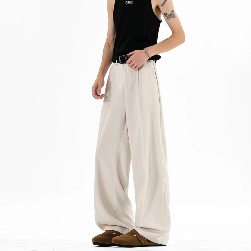 

Men Streetwear Casual Pants American Loose Wide Leg Trousers Urban Fashion Curved Hem A Line Design Men Pants