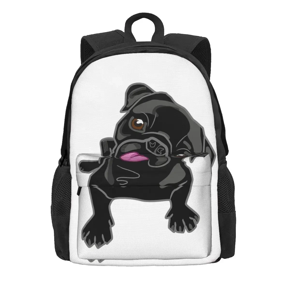 

Black Pug Illustration Backpacks Boys Girls Bookbag Children School Bags Cartoon Kids Rucksack Laptop Rucksack Shoulder Bag