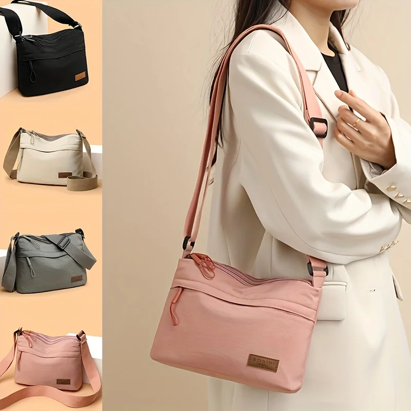 

Women'S Nylon Shoulder Bag for Women Cross Body Bags Multi Compartment Adjustable Strap, Zipper Closure, Shopping, Everyday Use