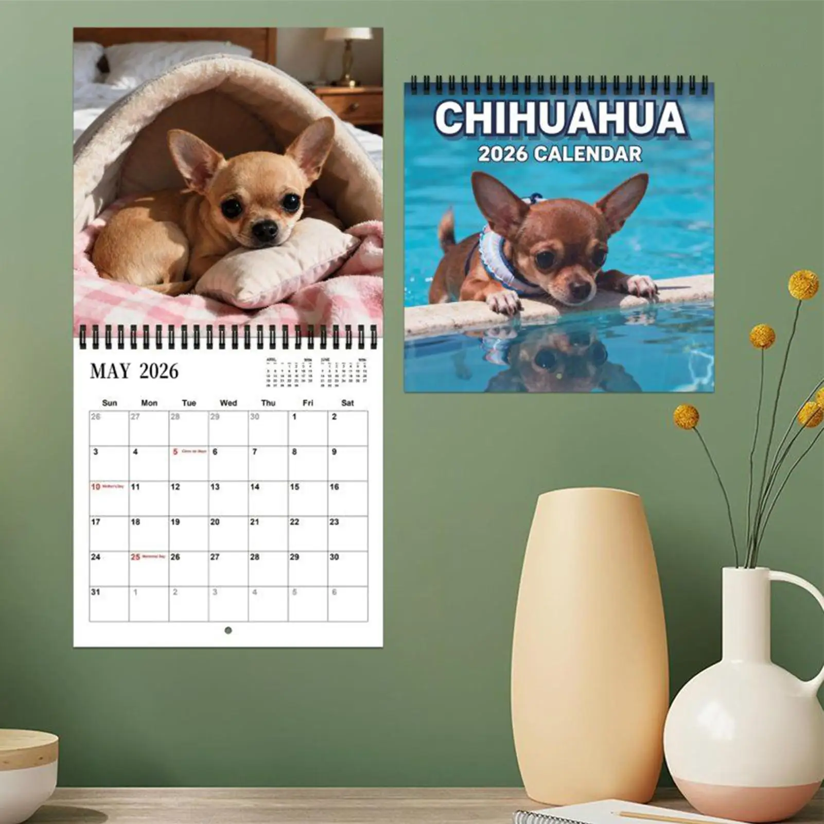 2026 Chihuahua Dog Calendar Dog-Themed January To December Family Planner 12-month Puppy Wall Calendar For Home Office Dog Lover