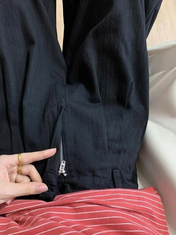 

High Waist Straight Leg Loose Fit Black Denim Jeans Women's Spring New Style Korean Style Casual Wide Leg Pants