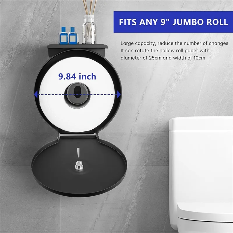 

AD23-Коммерческий Jumbo Диспенсер для туалетной бумаги с полкой, настенное крепление из нержавеющей стали, 9-дюймовый рулонный держатель для туалетной бумаги