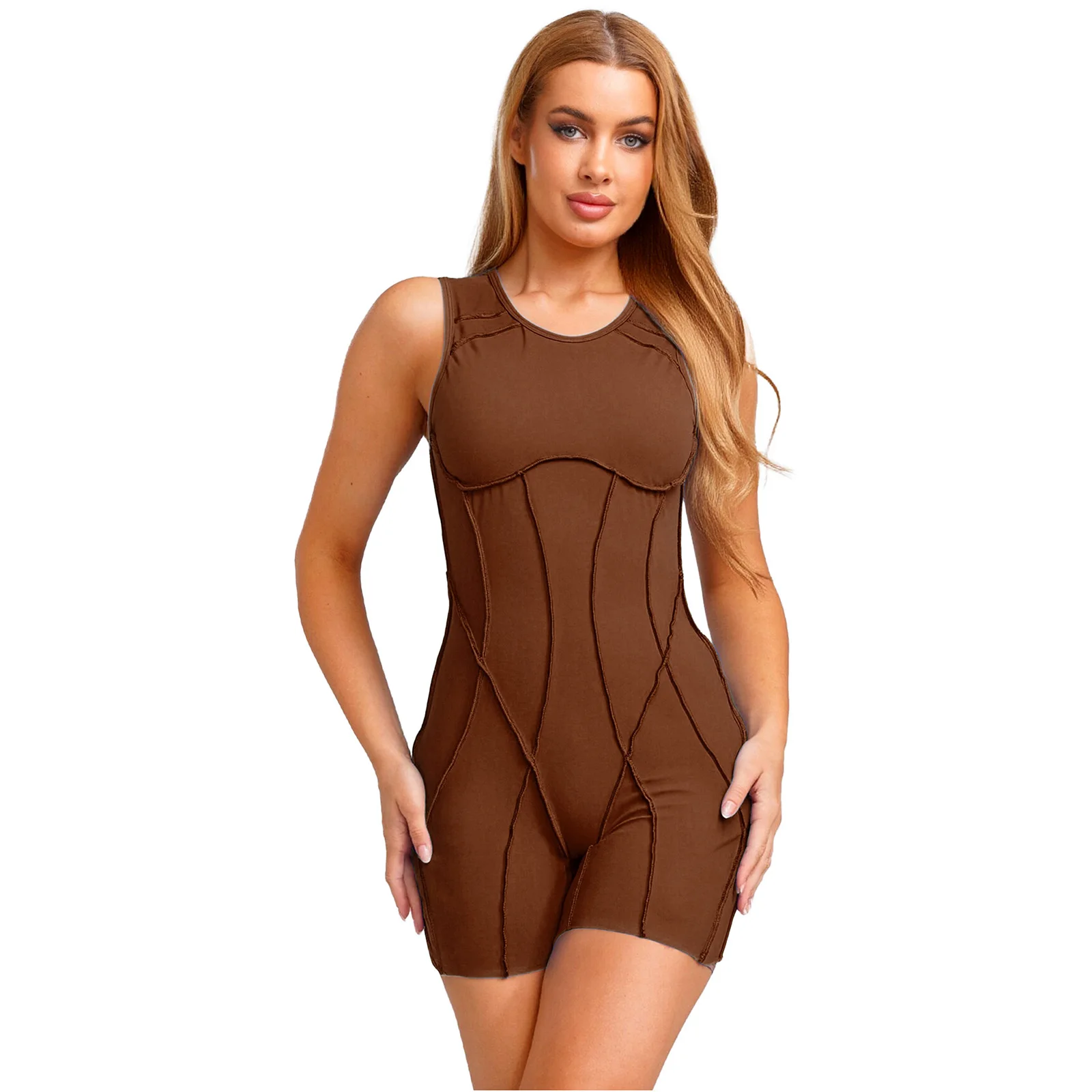 

Women Yoga Sport Slim Bodysuit Sleeveless Back Hollow-out Boy Shorts Compression Rompers Jumpsuit for Gym Sports Running Cycling