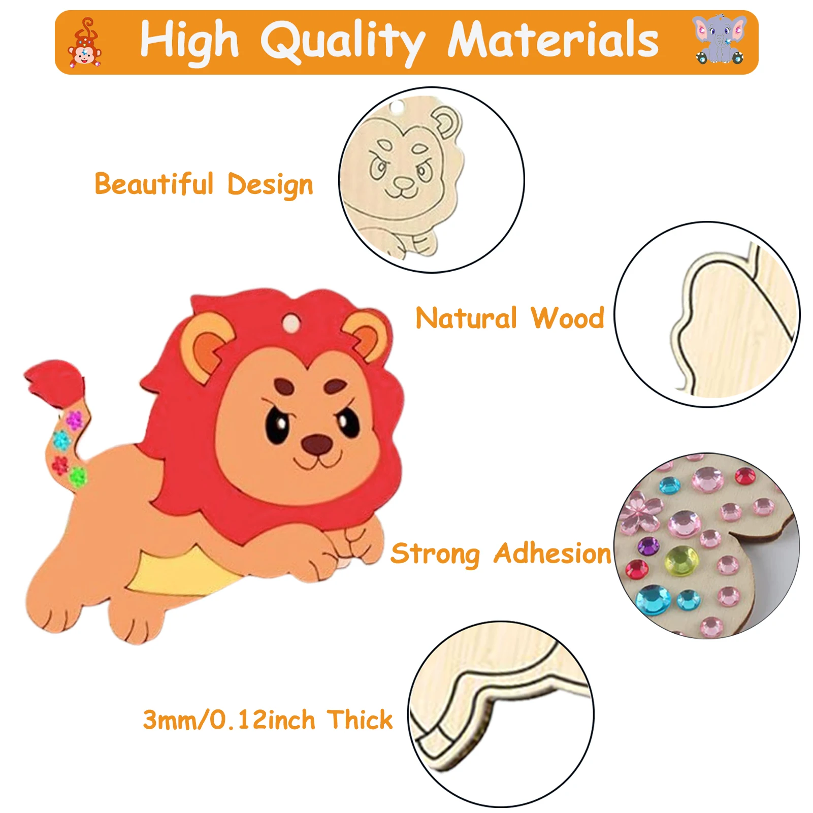 270PCS Zestaw drewnianych rękodzieła dla zwierząt, rękodzieło urodzinowe, drewniane wisiorki do malowania, zestaw rzemieślniczy