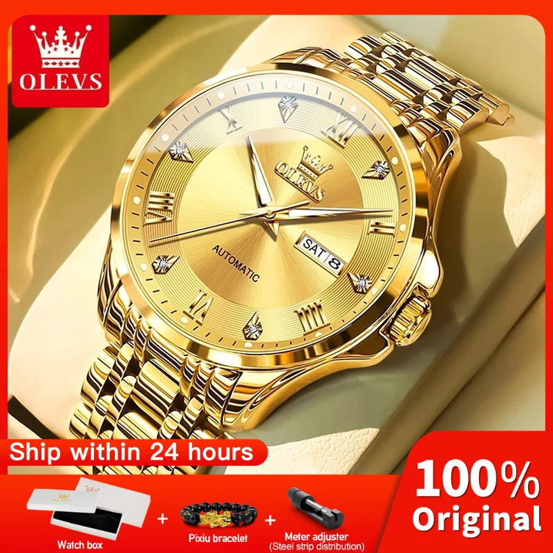 

OLEVS 6702 Мужские часы, оригинальные механические автоматические часы, водонепроницаемые светящиеся часы Reloj с двойным календарем, роскошные мужские часы