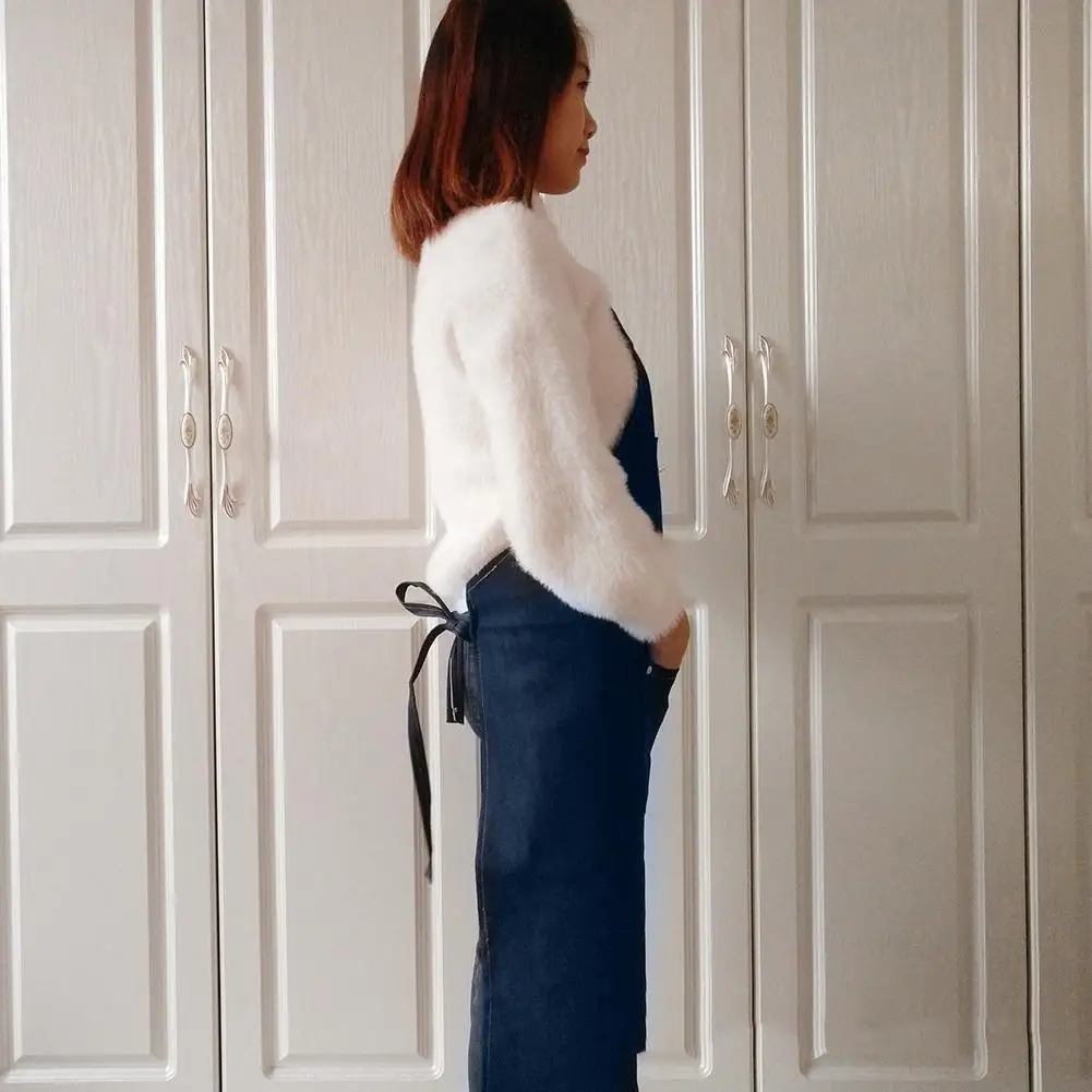 Unisex Hanging Neck Hotel Restaurant Cafe Barber Shop Bakery Waiter Denim Apron Hair Hairstyle Styling Tool Accessories