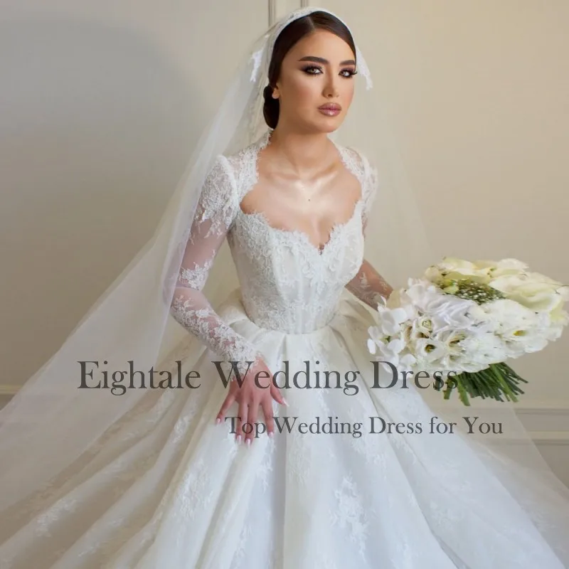 Eightale Abito da sposa in pizzo Lusso Sweetheart Maniche lunghe A-line Personalizzato Lunghezza pavimento Abiti da festa di nozze abiti da sposa