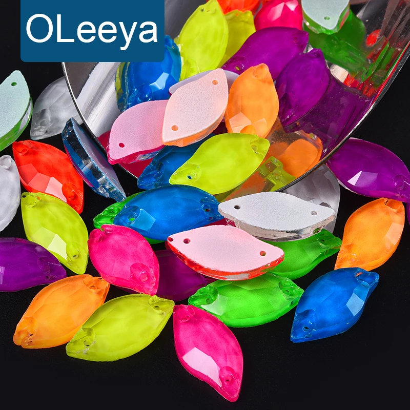 

OL Noen Wysokiej Jakości Neon Series Швейные Кристаллы Плоской Спинки Стразы Форма Листья Пришивные Камни Стекло Для Платьев Одежды