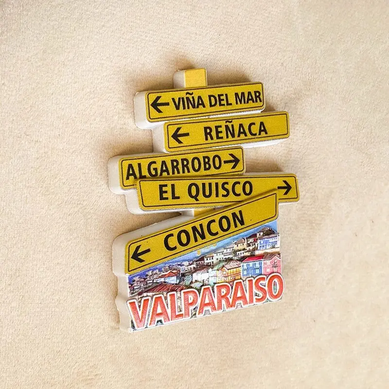 مغناطيس ثلاجة راتينج ثلاثي الأبعاد من Valparaiso تشيلي - مغناطيس زخرفي لطيف مع علامات الشارع مثل Viña del Mar & Concon للثلاجة