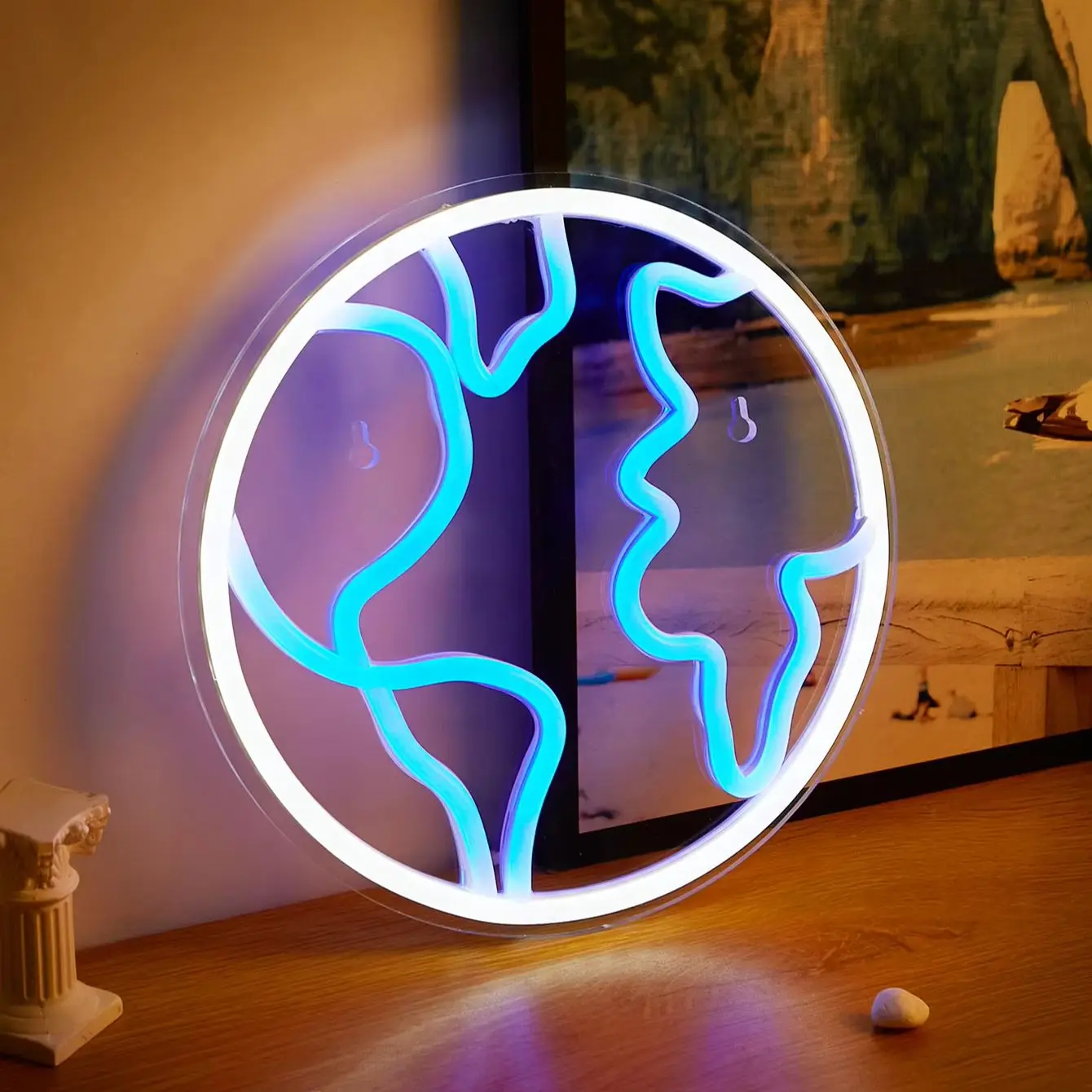 Chi-buy LED Neon Earth USB Powered Neon Signs Night Light 3D Wall Art Bedroom Living Room Decor Lamp Signs