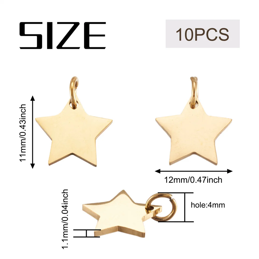 10Pcs Stainless Steel Small Star Pendant Flat Charms With Open Jump Ring For Necklace Bracelet Earring Dangle DIY Jewelry Making