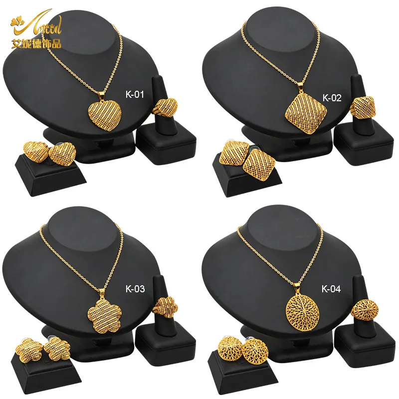 Women's 24K Gold Simple Geometric Shape Necklace Earrings Ring Set AU999 - Delicate details, smooth edge, comfortable to wear