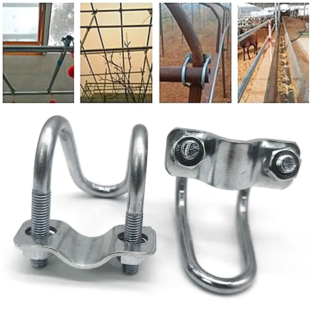 1Pcs U Bolt 20 25 32 40 50 M8 Galvanized Double U-Cross Tube Pipe Clamp Screw Steel Connector Scaffolding Fixing Cross Clamp