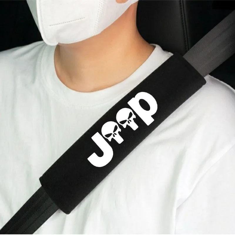 2pcs Car Seat Belt Cover Shoulder Pads Auto Interior Decoration Accessories For Jeep Wrangler JK JL TJ Renegade Grand Cherokee