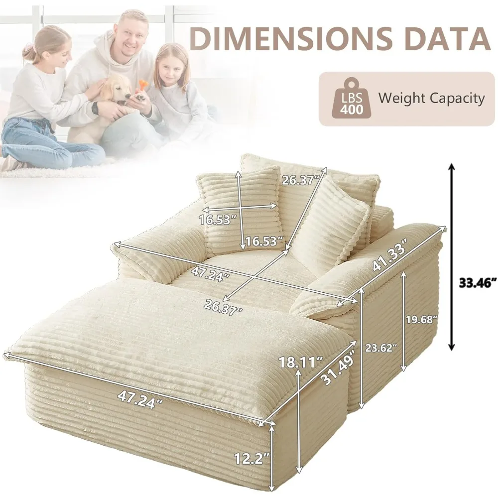 كرسي استرخاء كبير الحجم، أريكة منجدة عثمانية مع 3 وسائد، سروال قصير داخلي، أثاث مريح للاسترخاء