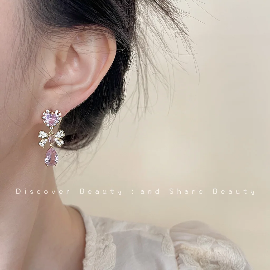 DIY accessories Light luxury heavy industry colored treasure zircon stud earrings women's niche design long fringed earrings hig