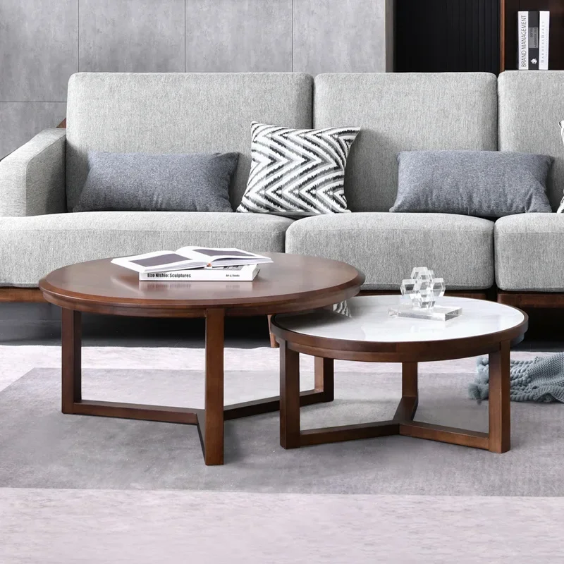 Coffee table, solid wood, round, modern, minimalist, light luxury, simple small apartment, rock slab coffee table, large and sma