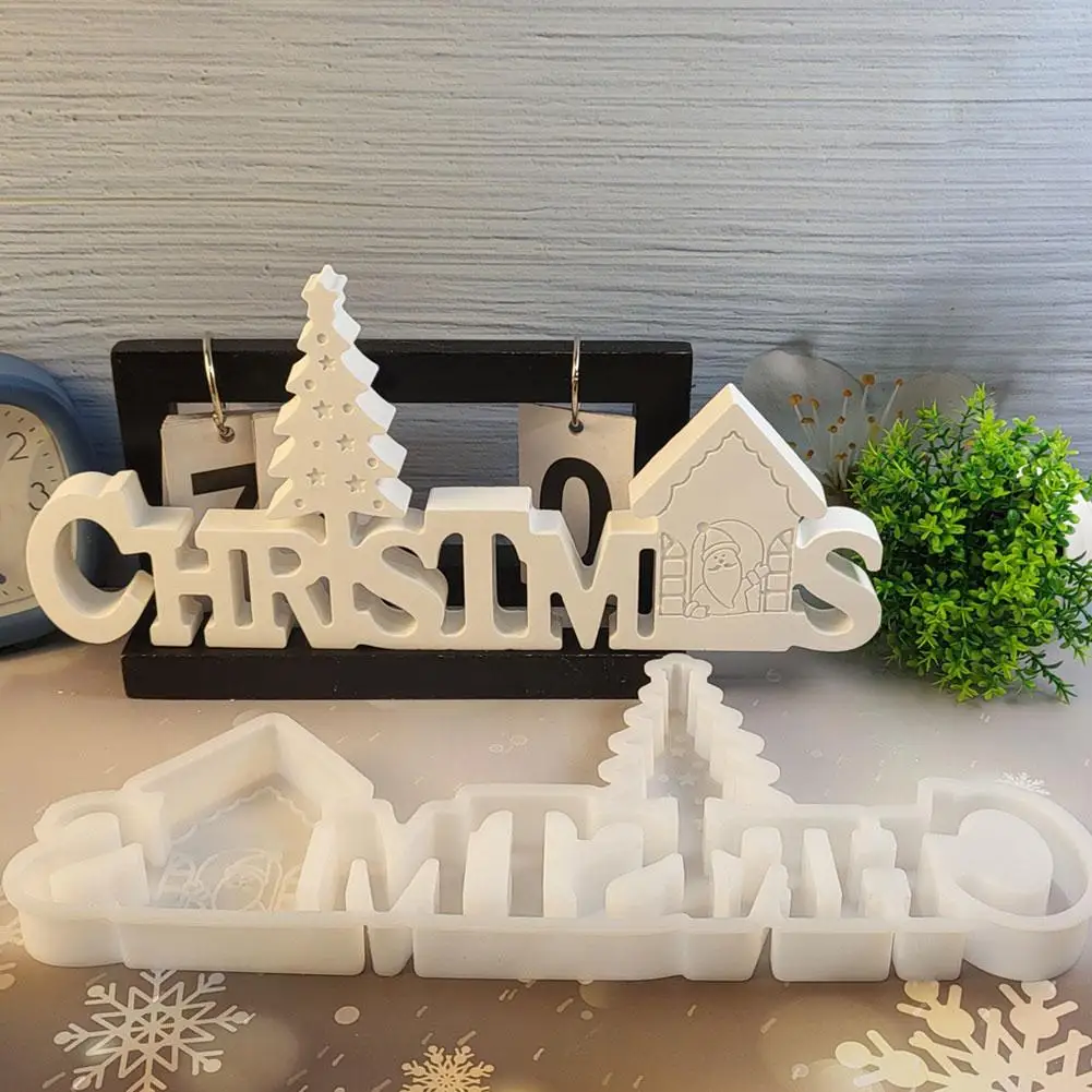 Christmas English Letters Ornament Mold Christmas Tree Gypsum Silicone DIY Plaster Mould Molds House Resin Clay And Aroma E O6V3