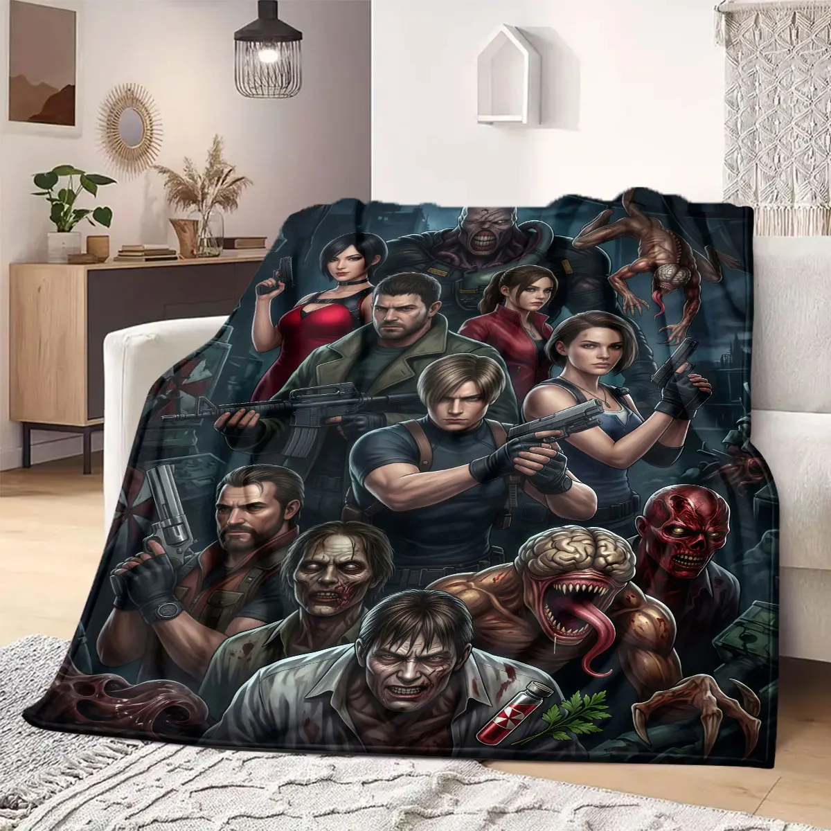 Resident Evil Vivid Print Flanelldecke, Bettwäsche mit Cartoon-Charakteren, warme Heimdekoration für Stühle, tragbar für Picknick_LIAN