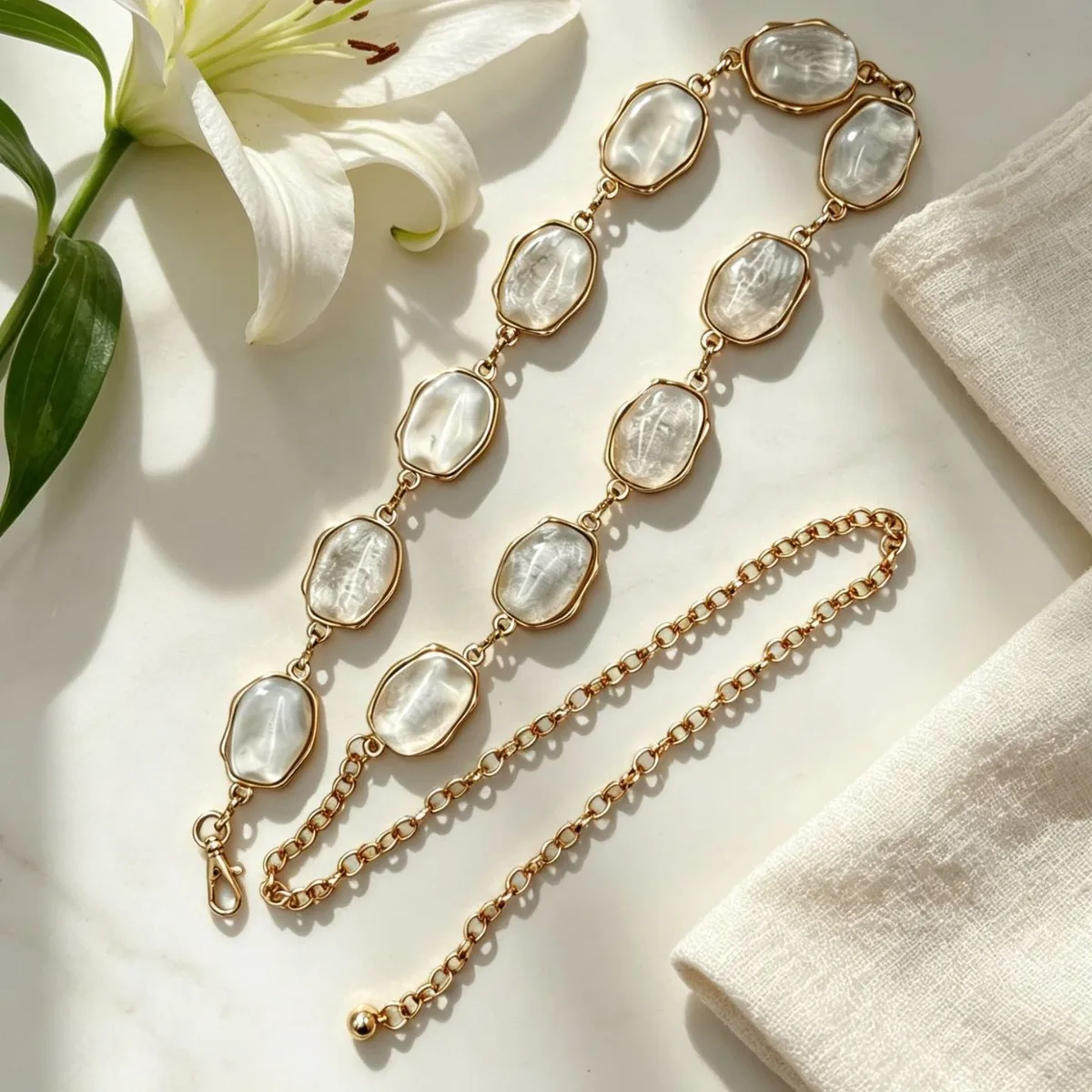 Women's High-Grade Inlaid Gemstone Fashion Item Luxury Exquisite Elegant Rhinestone Sweet Chic Metal Waist Chain