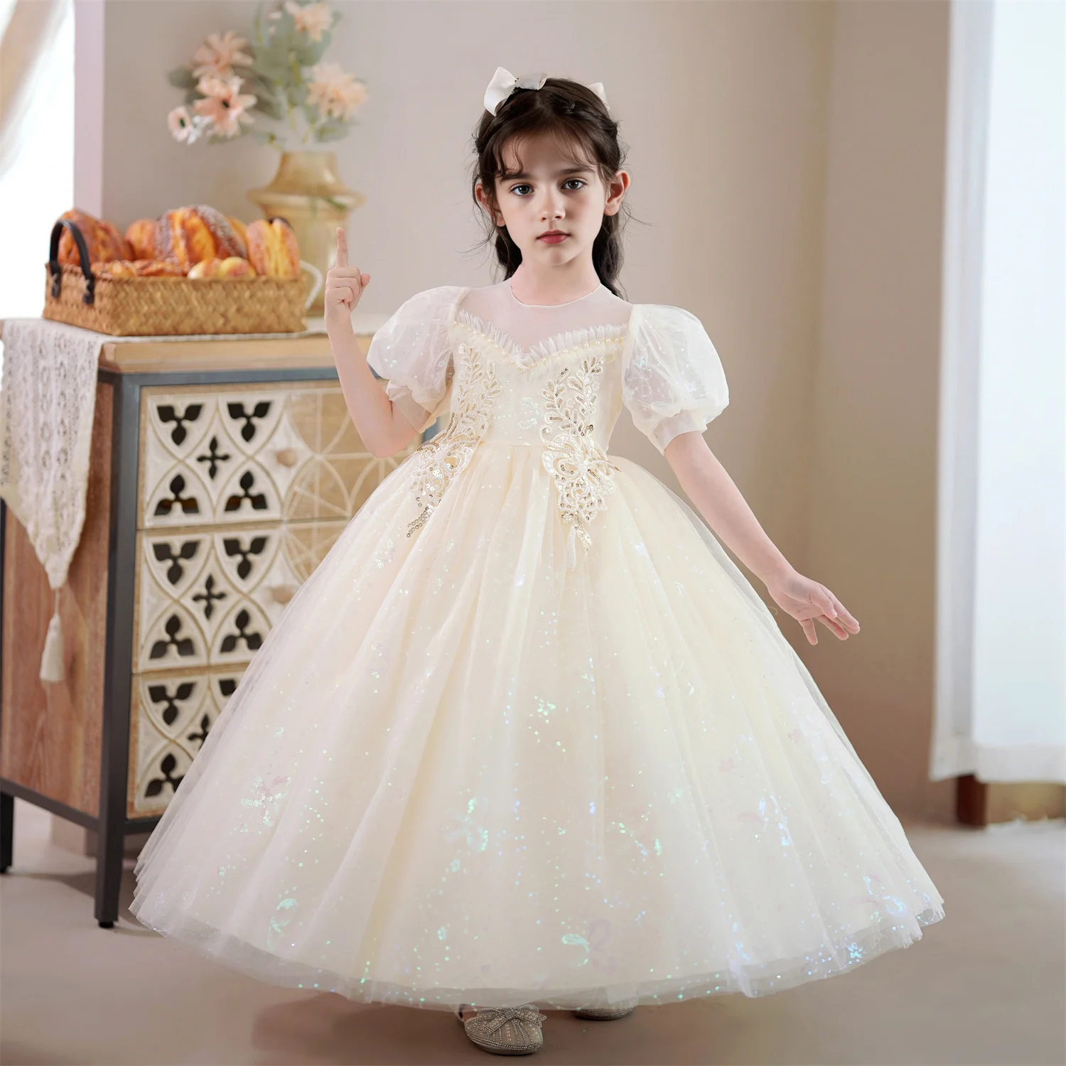 3-10 Years Kids Long Gown Piano Costume Baby Girl Evening Party Princess Dresses For Girl Ceremony Wedding Birthday Dress