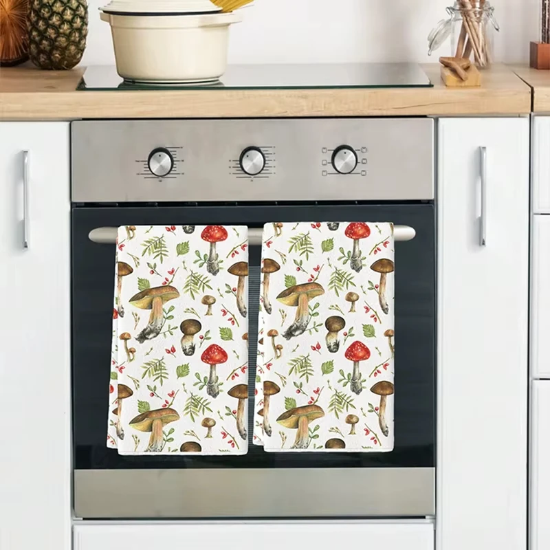 2-Pack Watercolor Mushroom Kitchen Towels | 40x60cm | Super Absorbent Soft | Tea Towel/Dishcloth | Kitchen