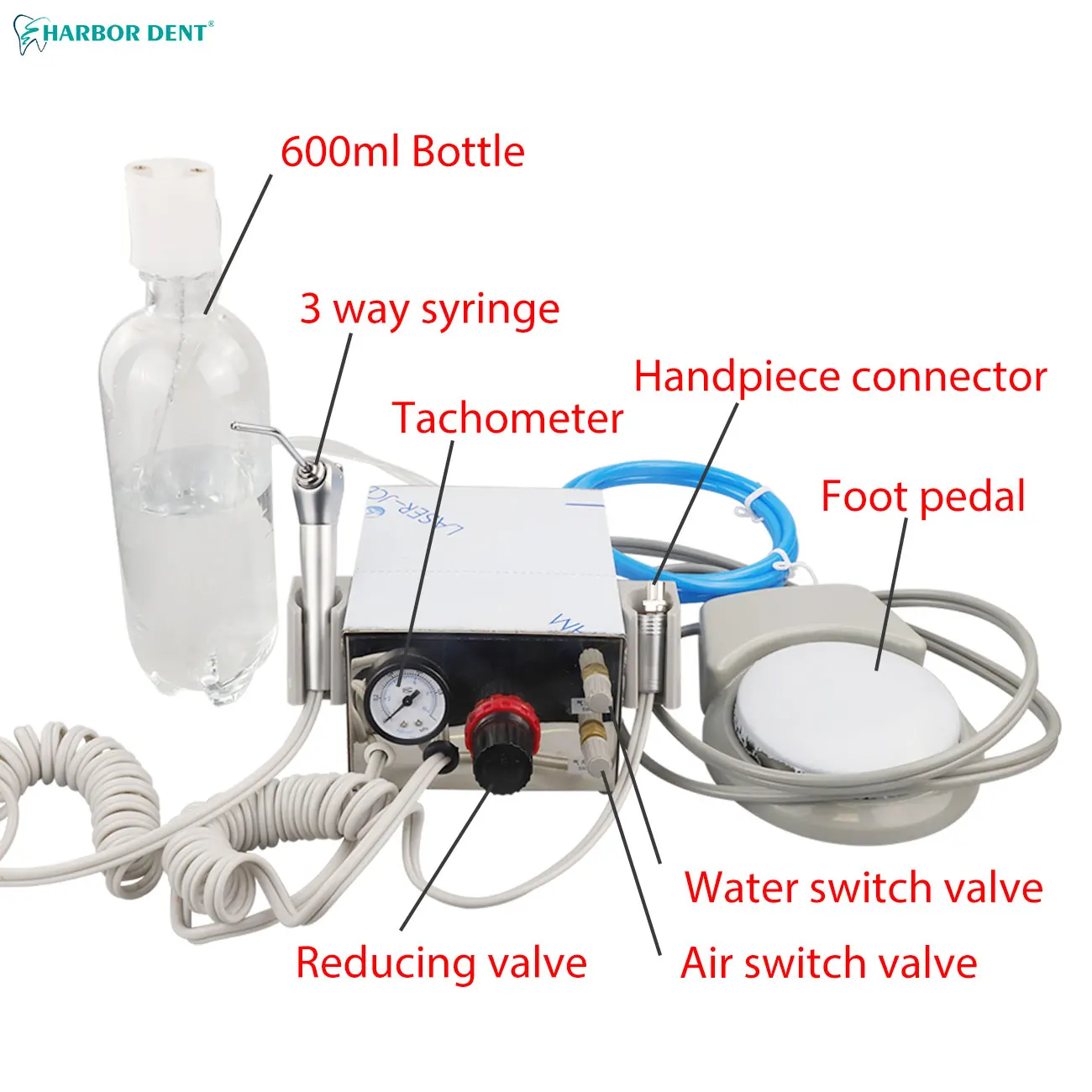 Portable Dental Turbine Unit 3 Way Syringe Weak Suction Handpiece Tube Metal Dental Lab Equipment Tools Work with Air Compressor