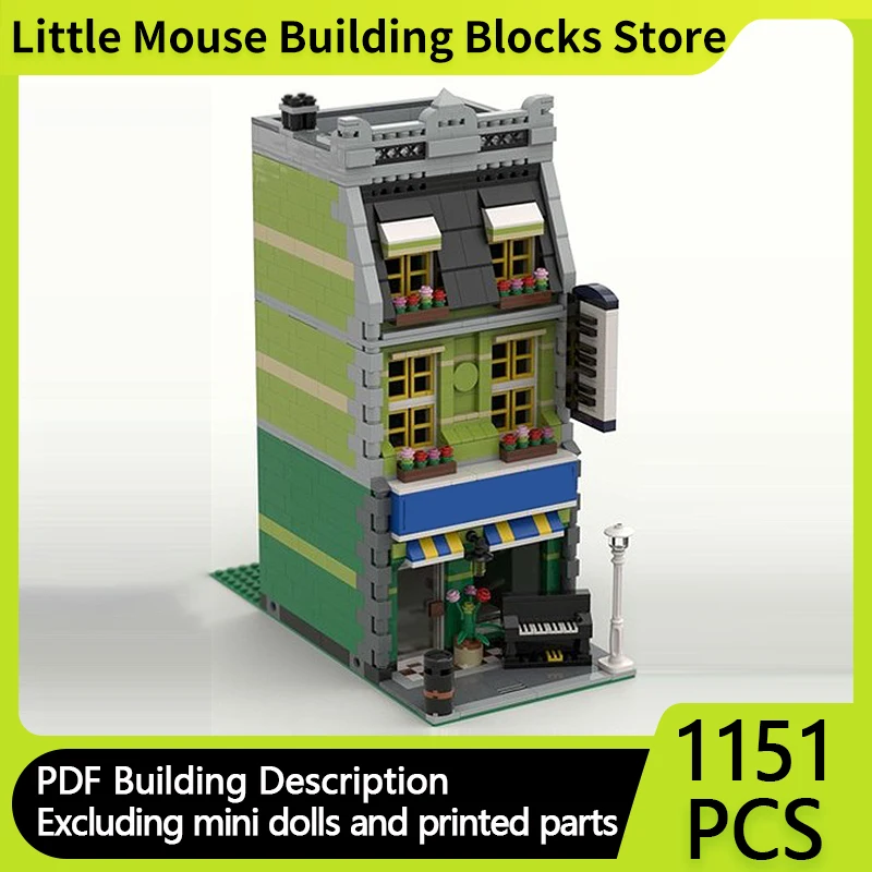 

City Street View Model MOC Building Bricks Upright Piano Showroom Modular Technology Gifts Holiday Assemble Children Toys Suit