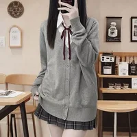 Japanese fashion solid color V-neck knitted sweater,original newJK uniform cardigan top,autumn and winter women's cotton sweater - Image 2